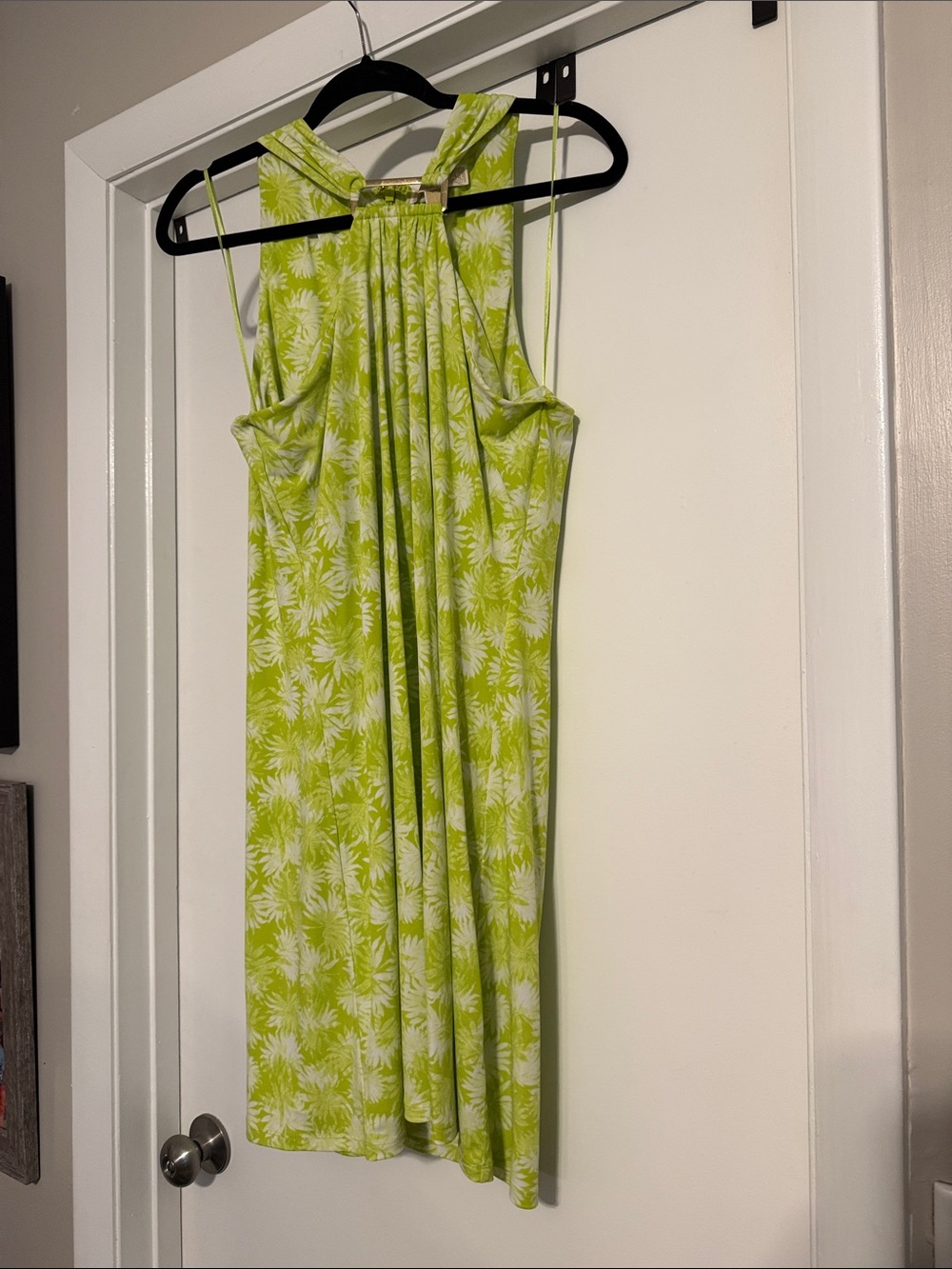 Michael Kors Lime Green and White Printed Midi Dress